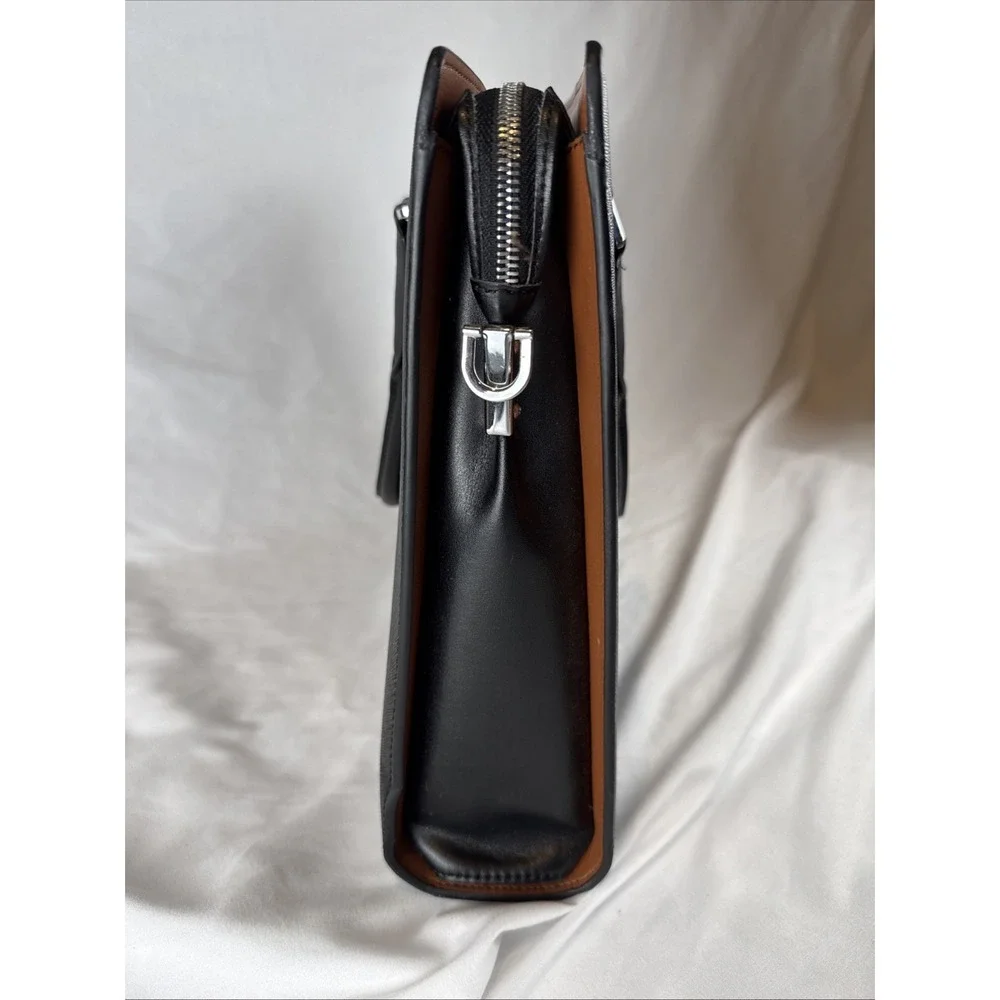 BOSTANTEN Saffiano Leather Briefcase Laptop Bag Black Tan Shoulder Strap Tote